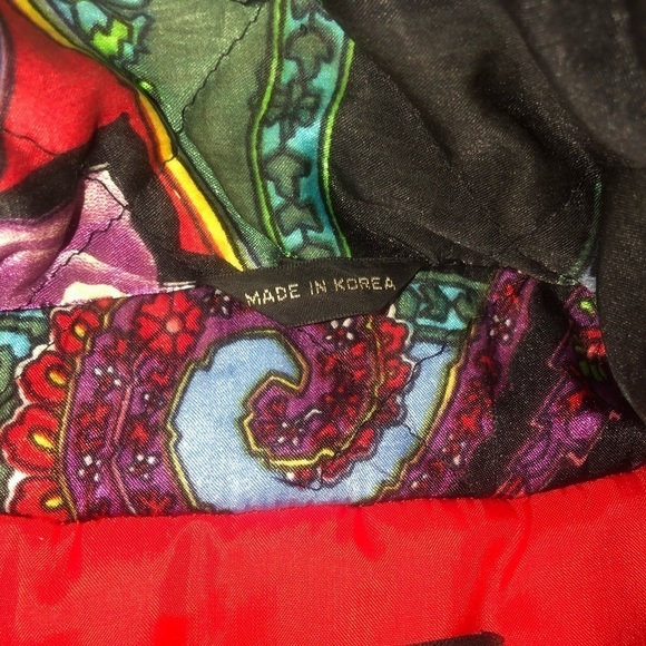 VTG 80s Elements Bright Colourful Floral Paisley Art Print Long Bomber Jacket - Picture 5 of 12